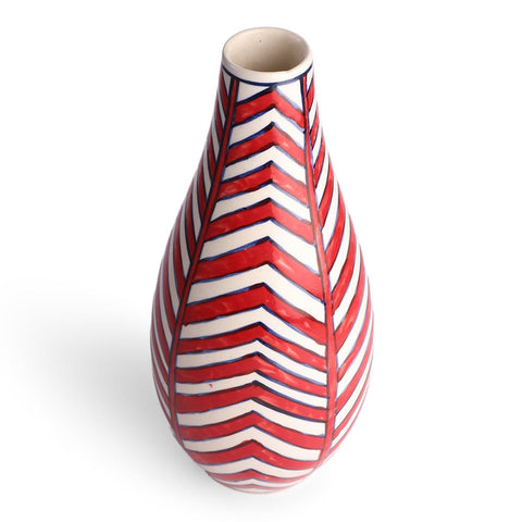 Zig-Zag Hand-Painted Ceramic Flower Vase - 11x5, Red - Eyaas