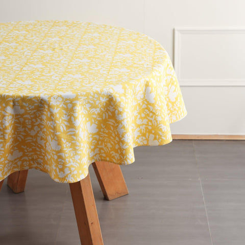 Block Printed Round Table Cloth - Yellow - Eyaas