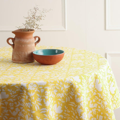 Block Printed Round Table Cloth - Yellow - Eyaas