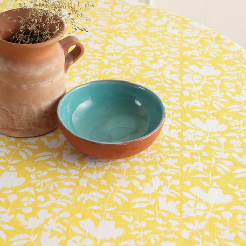 Block Printed Round Table Cloth - Yellow - Eyaas