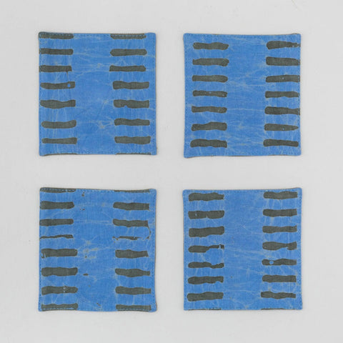 Fabric Coasters Set of 4, Blue & Green, Striped - Eyaas