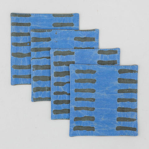 Fabric Coasters Set of 4, Blue & Green, Striped - Eyaas
