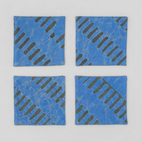 Fabric Coasters Set Blue & Green, Diagonal Striped - Eyaas
