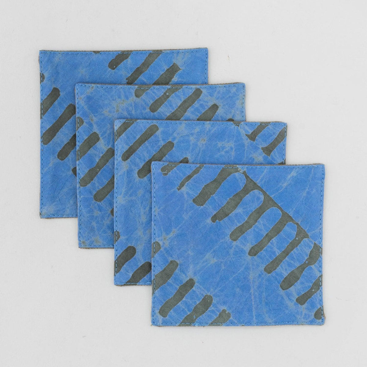 Fabric Coasters Set Blue & Green, Diagonal Striped - Eyaas