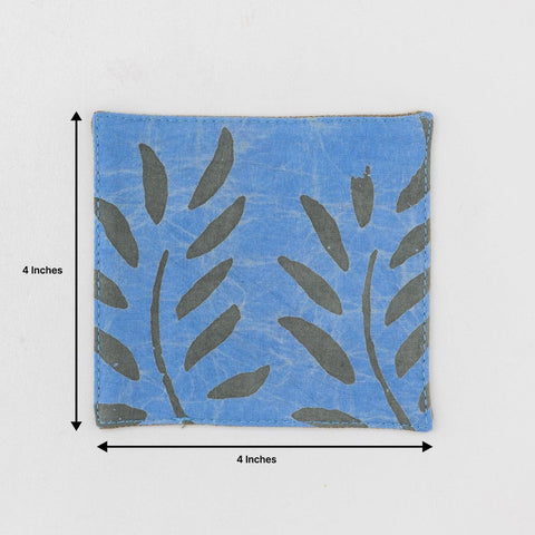 Batik Fabric Coasters Set of 4, Blue & Green, Leaf - Eyaas