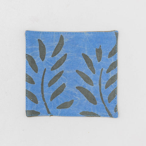 Batik Fabric Coasters Set of 4, Blue & Green, Leaf - Eyaas