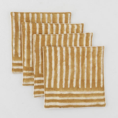 Muddy Green Striped Dabu Fabric Coasters 4x4 - Eyaas