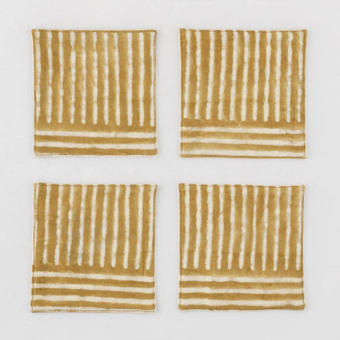 Muddy Green Striped Dabu Fabric Coasters 4x4 - Eyaas