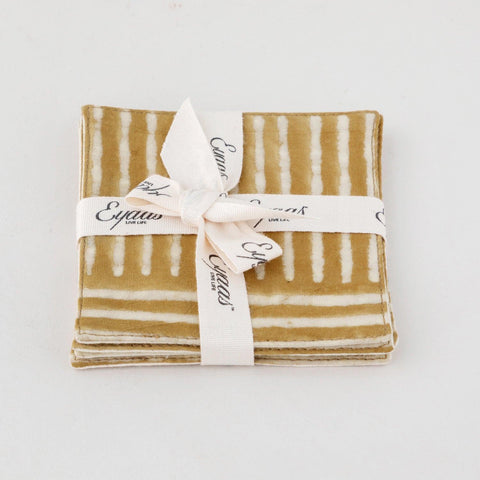 Muddy Green Striped Dabu Fabric Coasters 4x4 - Eyaas