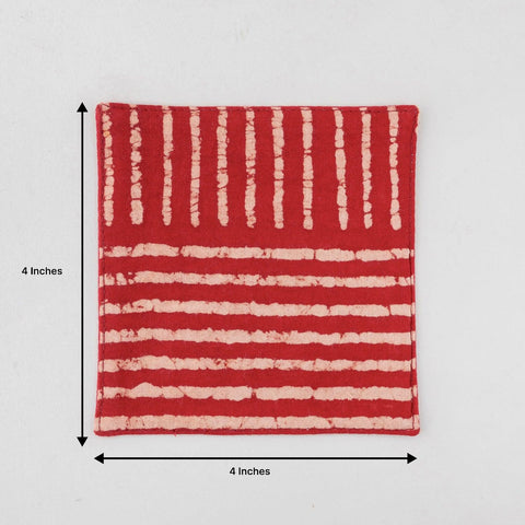 Dabu Fabric Coasters Set of 4, Striped Rust - Eyaas