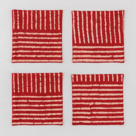 Dabu Fabric Coasters Set of 4, Striped Rust - Eyaas