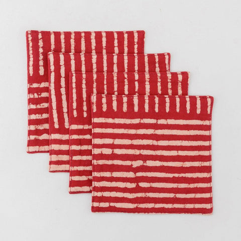 Dabu Fabric Coasters Set of 4, Striped Rust - Eyaas