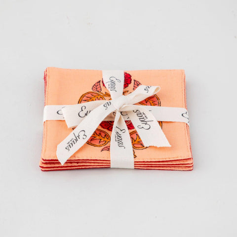 Block Printed Fabric Coasters, Red/Orange, 4x4 - Eyaas