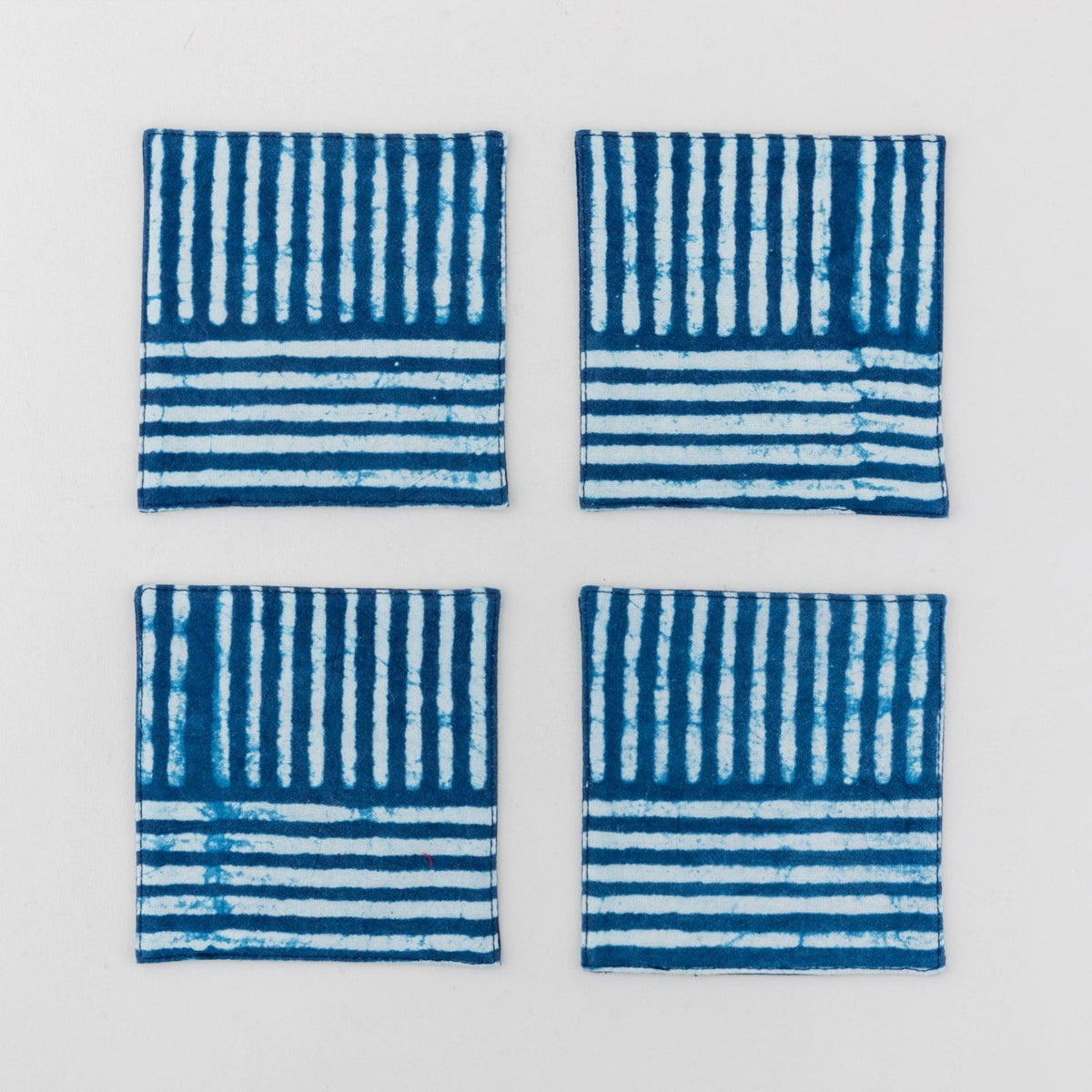 Dabu Fabric Coasters Set of 4, Striped Indigo - Eyaas