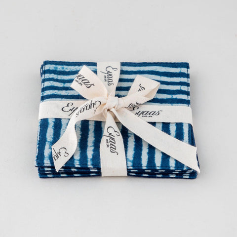 Dabu Fabric Coasters Set of 4, Striped Indigo - Eyaas