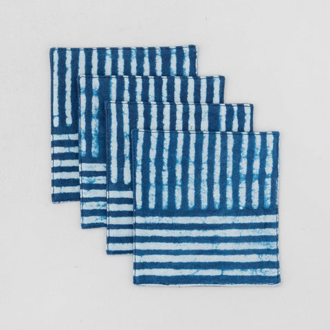 Dabu Fabric Coasters Set of 4, Striped Indigo - Eyaas