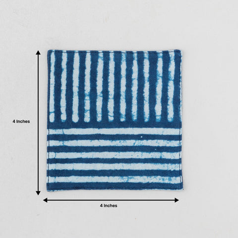Dabu Fabric Coasters Set of 4, Striped Indigo - Eyaas
