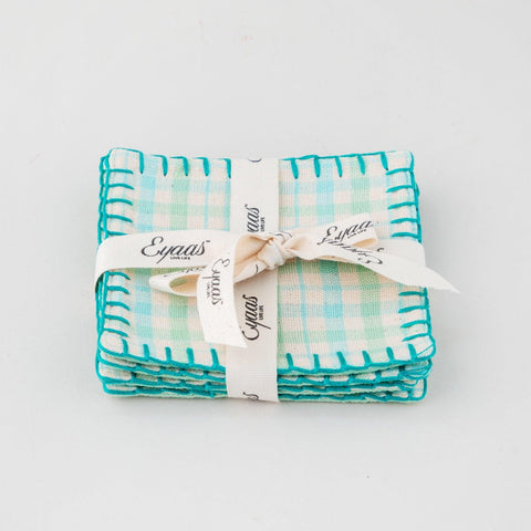 Fabric Coasters in Blue, Turquoise, Green - 4x4 - Eyaas