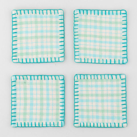 Fabric Coasters in Blue, Turquoise, Green - 4x4 - Eyaas