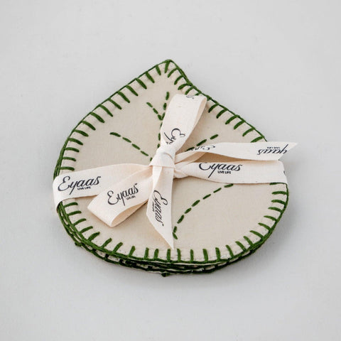 Leaf Shaped Sage Green Fabric Coasters Set of 4 - Eyaas