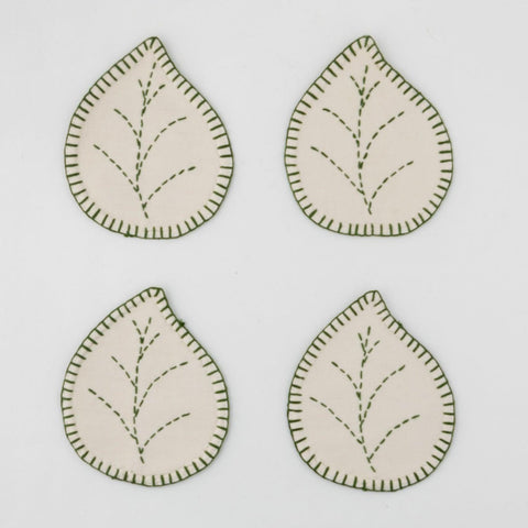 Leaf Shaped Sage Green Fabric Coasters Set of 4 - Eyaas