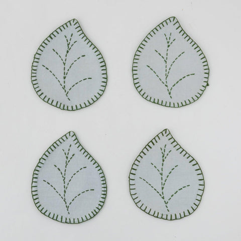Leaf Shaped Mint Green Fabric Coasters Set of 4 - Eyaas