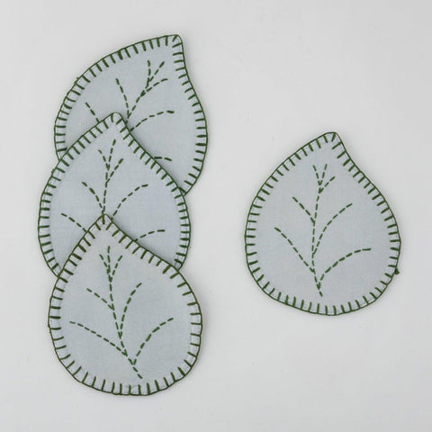 Leaf Shaped Mint Green Fabric Coasters Set of 4 - Eyaas