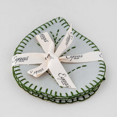 Leaf Shaped Mint Green Fabric Coasters Set of 4 - Eyaas