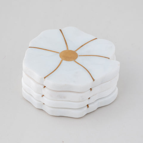 Marble with Brass Inlay Coasters-Set of 4