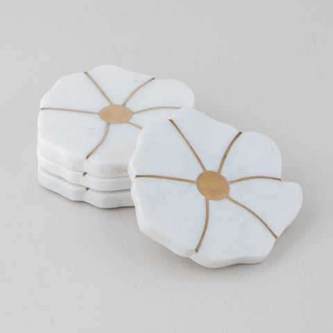 Marble with Brass Inlay Coasters-Set of 4