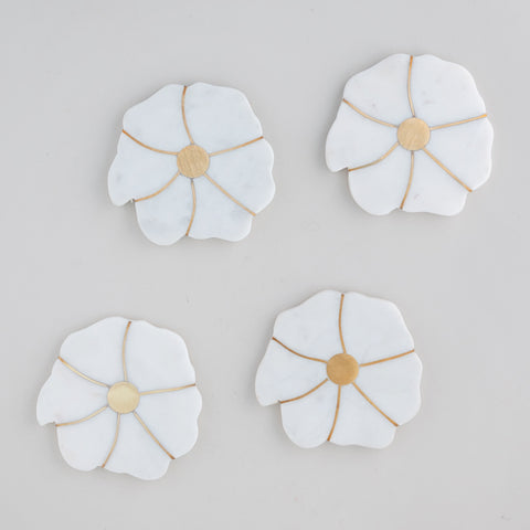 Marble with Brass Inlay Coasters-Set of 4