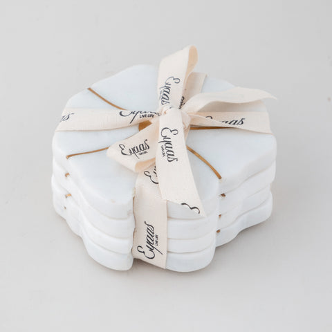 Marble with Brass Inlay Coasters-Set of 4