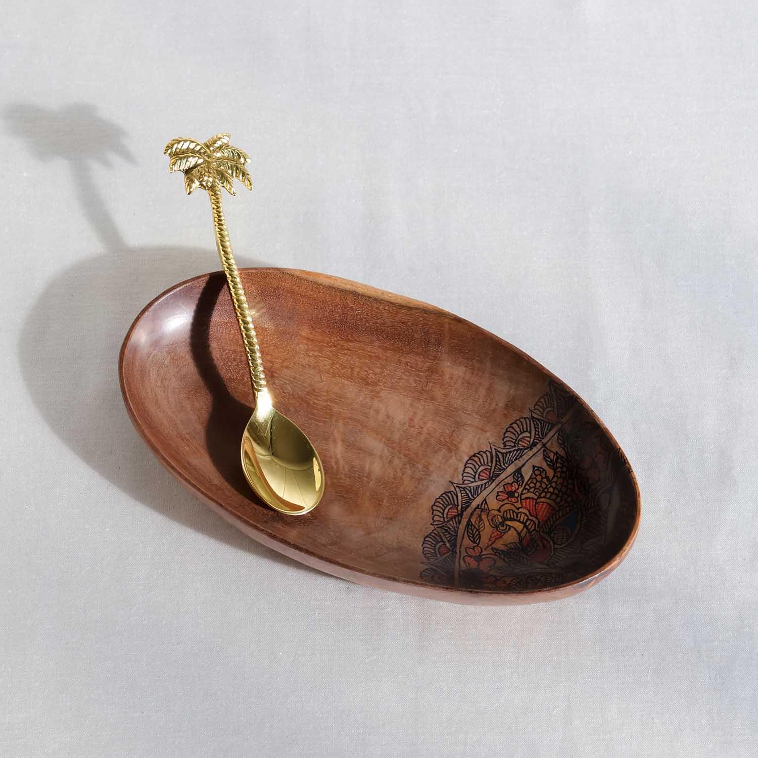 Oval Peacock Hand-Painted Acacia Wood Platter - Set of 2