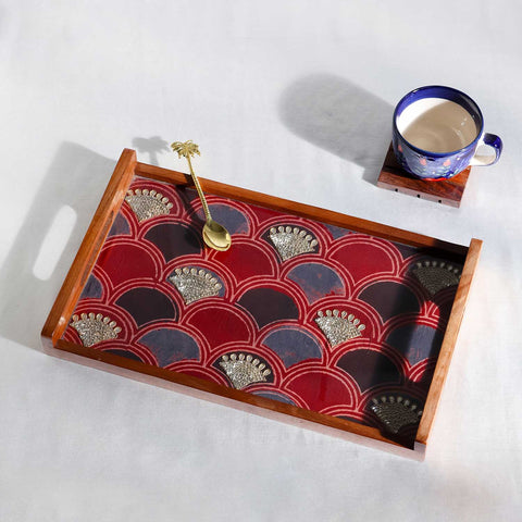 Sheesham Wood & Gota Work Ajrakh Large Tray