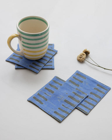 Fabric Coasters Set of 4, Blue & Green, Striped - Eyaas
