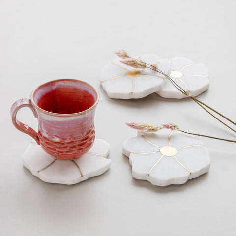 Marble with Brass Inlay Coasters-Set of 4
