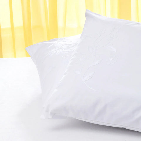 Hand-embroidered Cotton Pillow Covers Set of 2, White - Eyaas