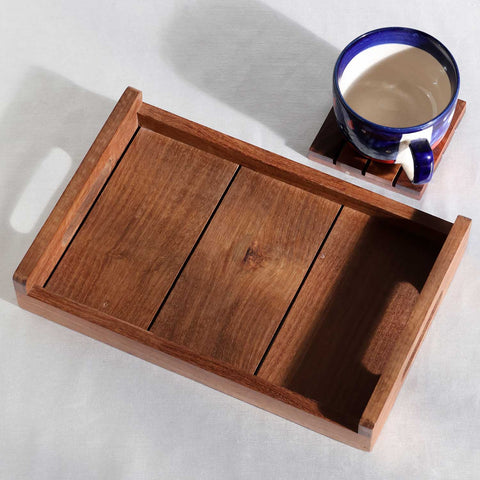 Striped Brown Sheesham Wood Tray - Eyaas