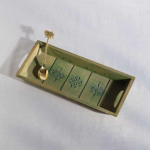 Mughal Hand-Carved Green Sheesham Wood Tray