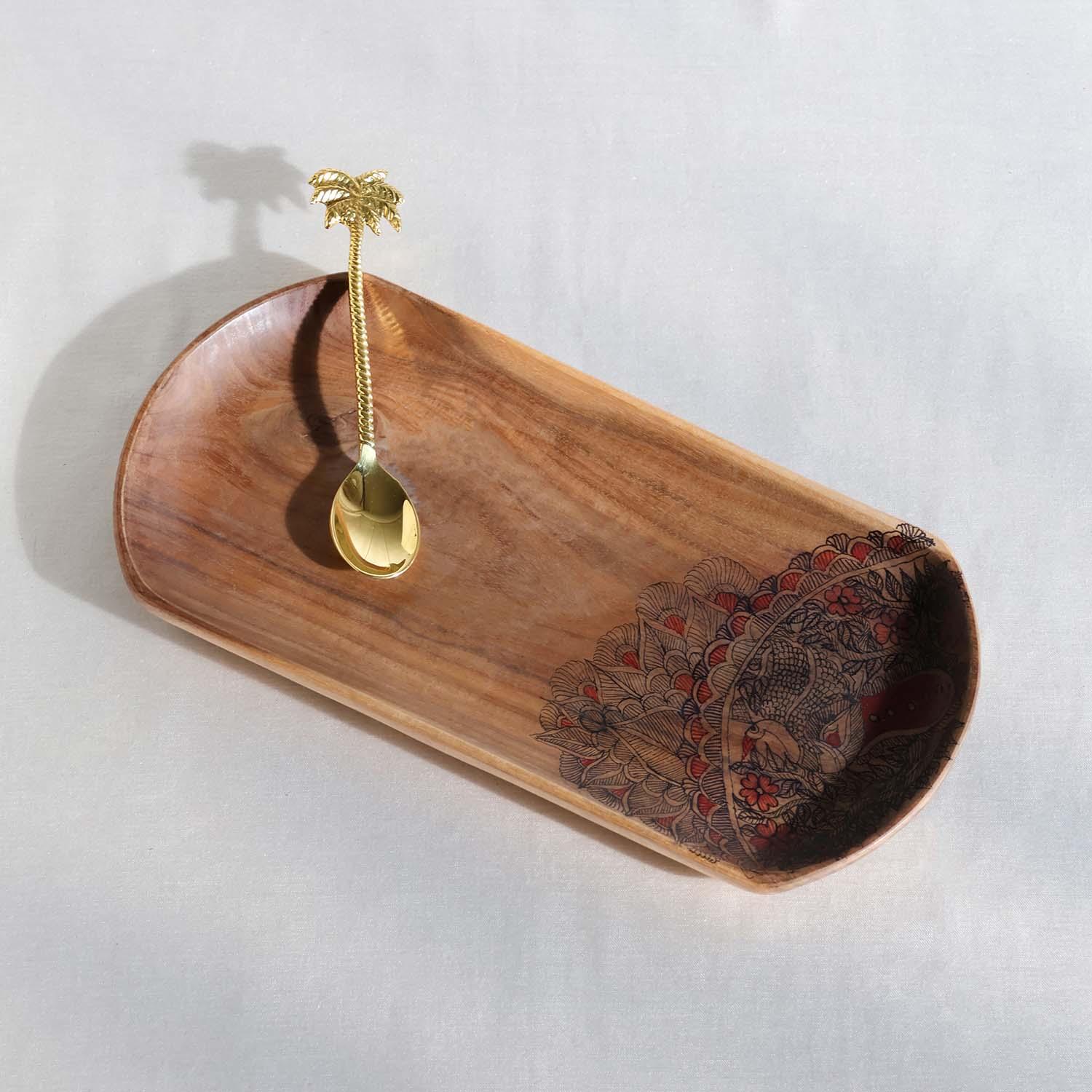 Peacock Hand-Painted Acacia Wood Platter