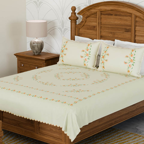 Orange Trail Embroidered Bedcover & 2 Pillow Cases