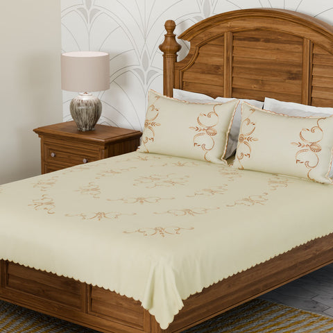 Embroidered Bedcover & 2 Pillow Cases, Brown