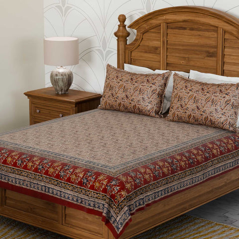 Pinwheel Block Printed Kalamkaari Bedcover & Pillow Cases