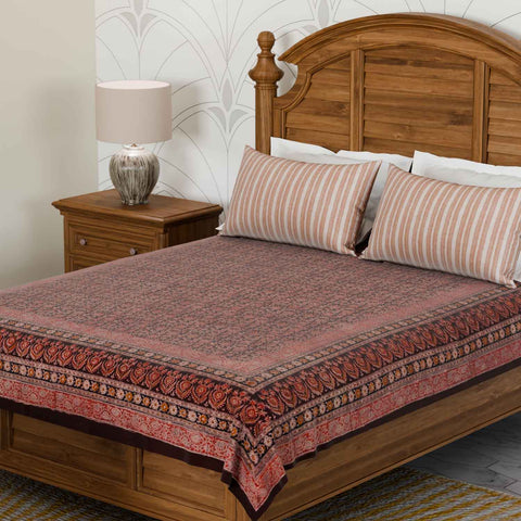 Lotus Block Printed Kalamkaari Bedcover
