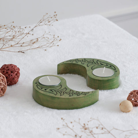 Ying Yang Bird T-Light Holders Green Set of 2