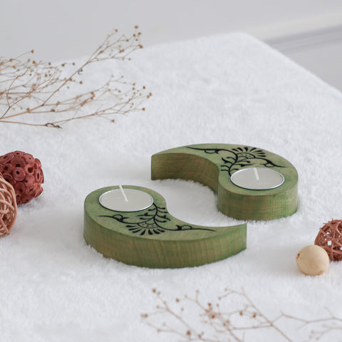 Ying Yang Floral T-Light Holders Green Set of 2