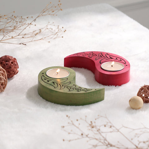 Ying Yang Bird T-Light Holders Red & Green Set of 2