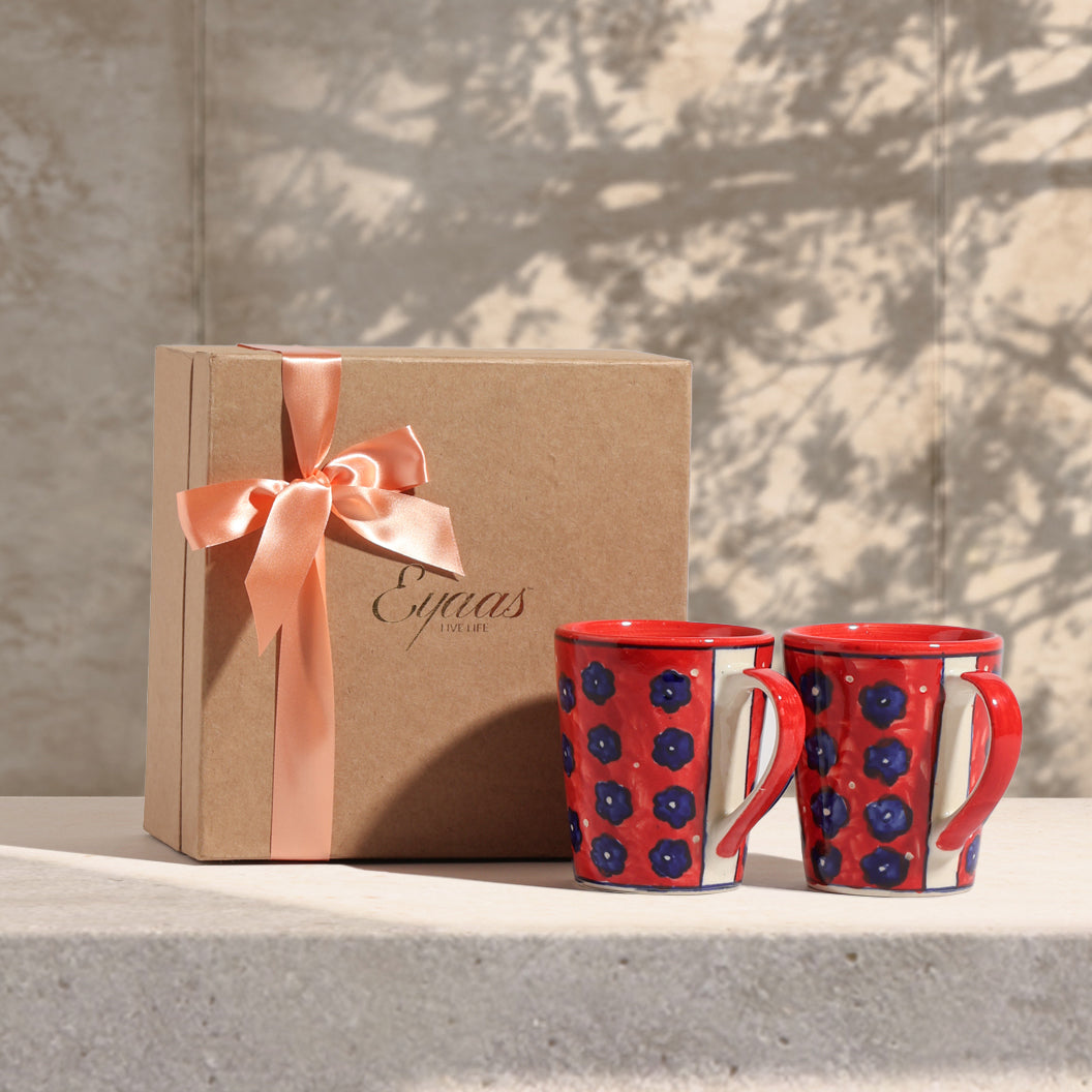 Large Floral Red Ceramic Mug Gift  Pack of 2
