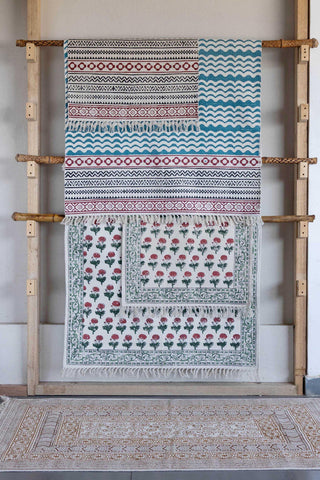 Cotton Kalamkari Dhurrie Rug, 5x3, Brown - Eyaas