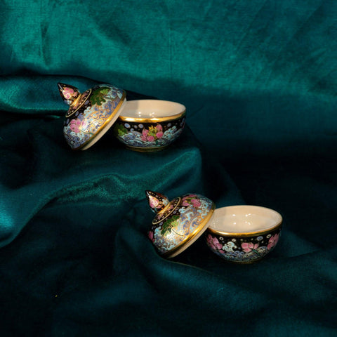 Handpainted Black Porcelain Casket 2x1.25 Inches - Eyaas